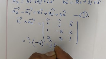 Find the shortest distance b/w the lines whose vector eq. are r=(i+2j+3k)+λ(i-3j+2k),r=(4i+5j+6k)+μ.