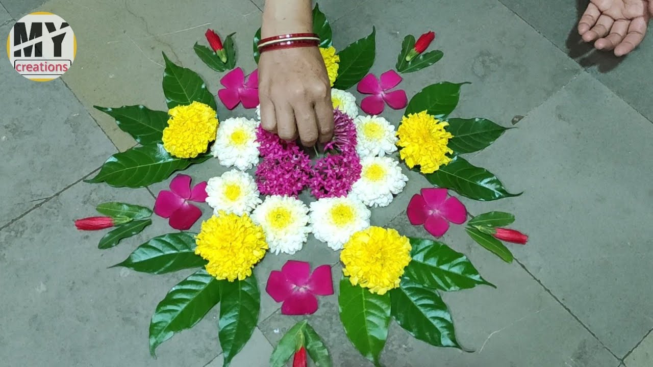 Very Simple and Easy to Make Flower Rangoli | How to Make Easy Flower ...