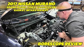 2017 Nissan Murano Spark plugs valve cover gaskets coil and intake gasket + DXZtoz Borescope Review