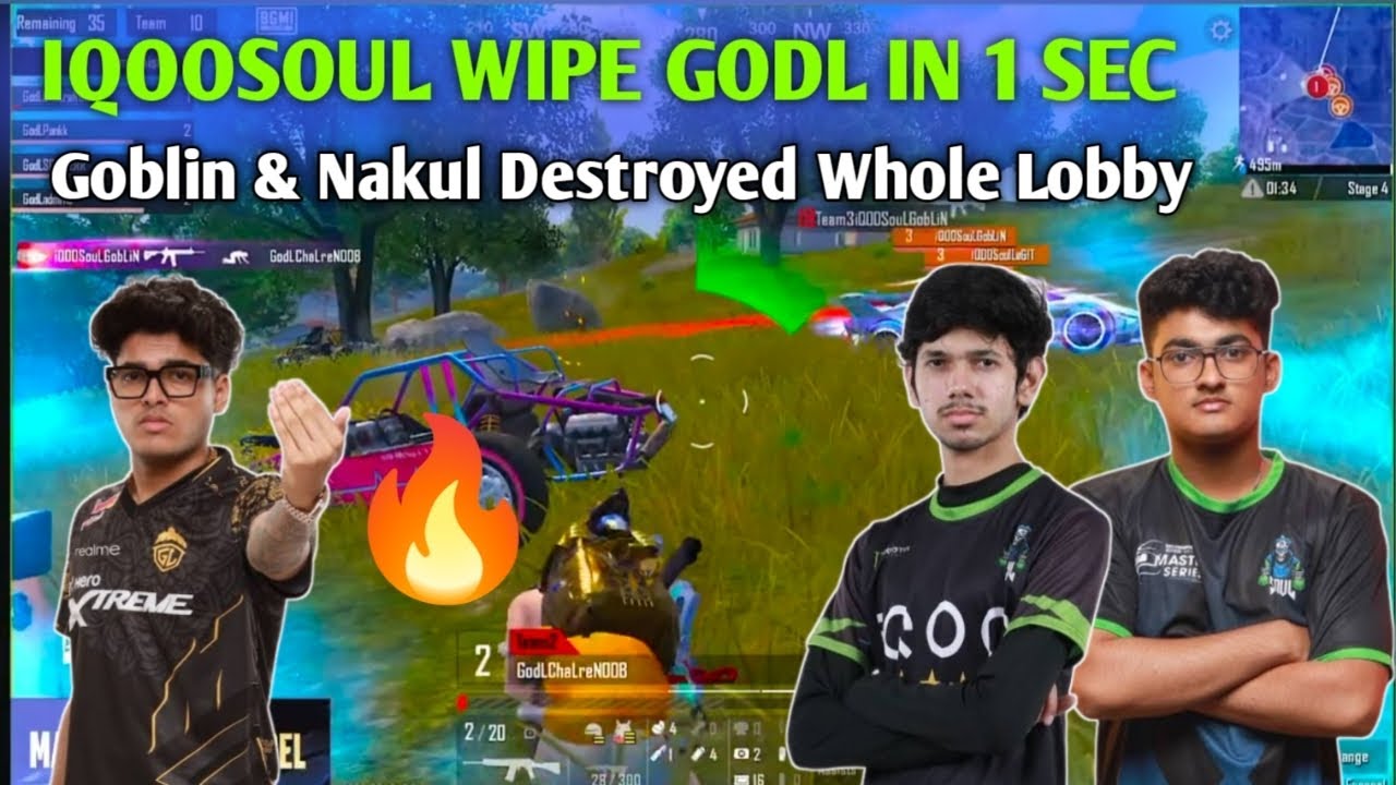IQOOSOUL WIPE GODL IN 1 SEC 🔥 Goblin & Nakul Whole Lobby Destroy #bgmi ...
