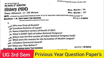 UG 3rd Sem History MDC Question Paper Kashmir University || History MDC Question paper previous year