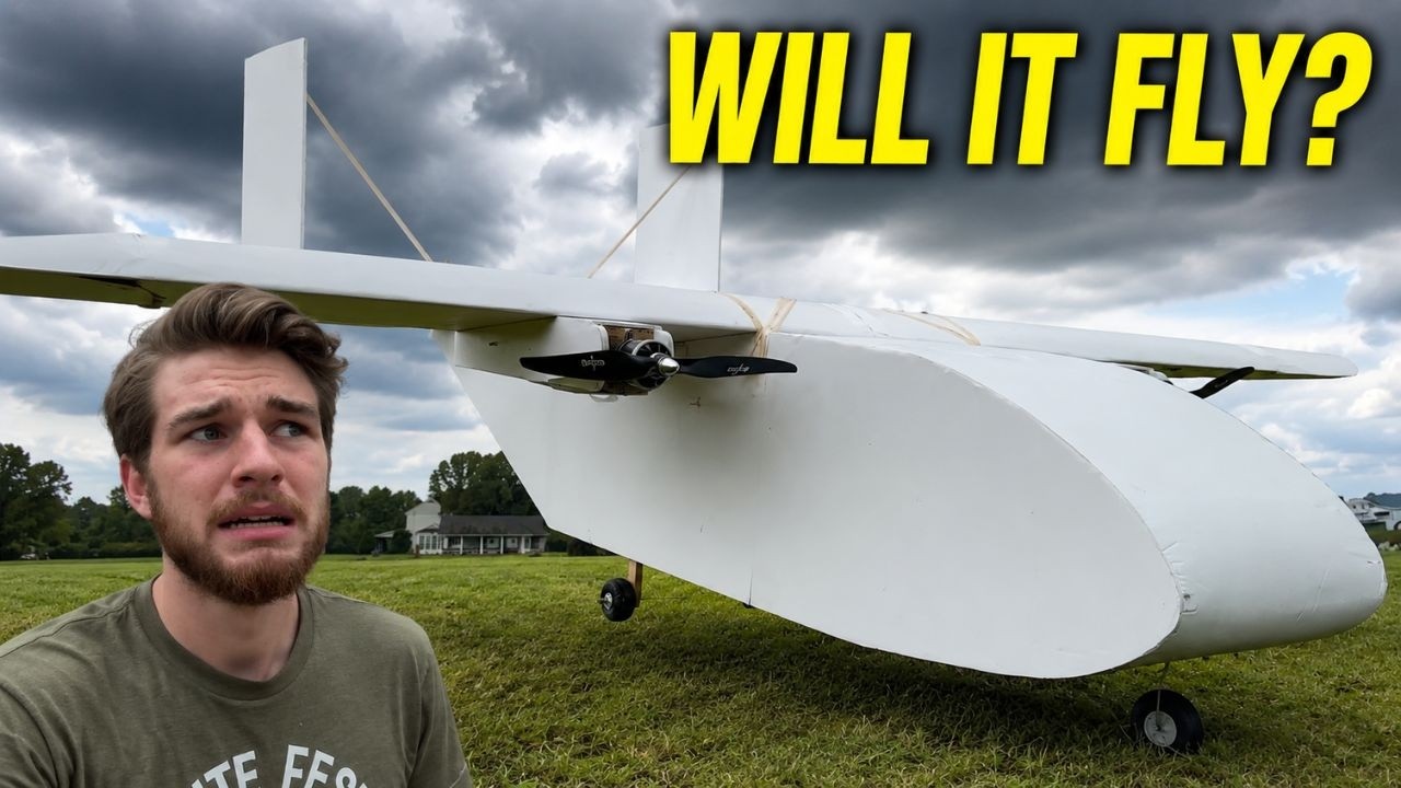 Scratch-built foam-board RC cargo plane with LED wing lights
