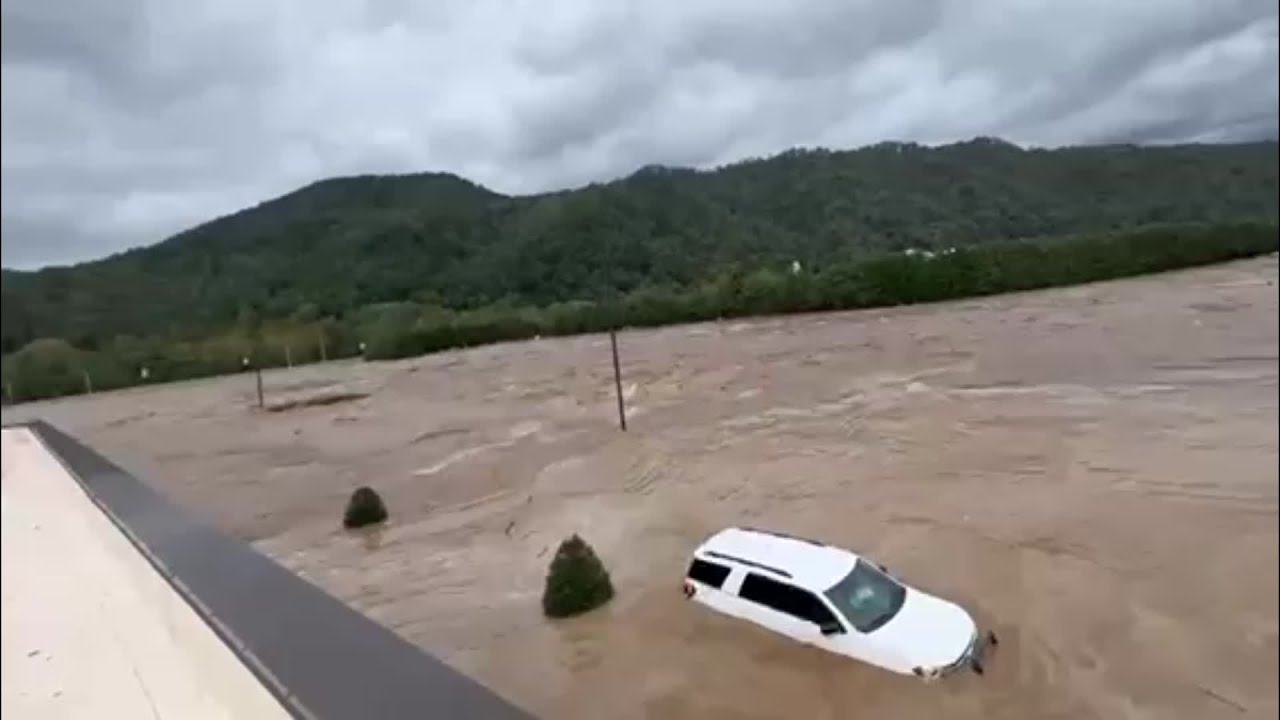 Unicoi County Hospital flooding view from roof