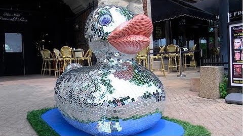 Reuzeneendensculpturen maken een grote indruk in het centrum van Naperville