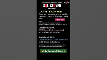 Cast Vs Convert In SQL-SERVER 💥💯 #shorts #sqlserver #sql