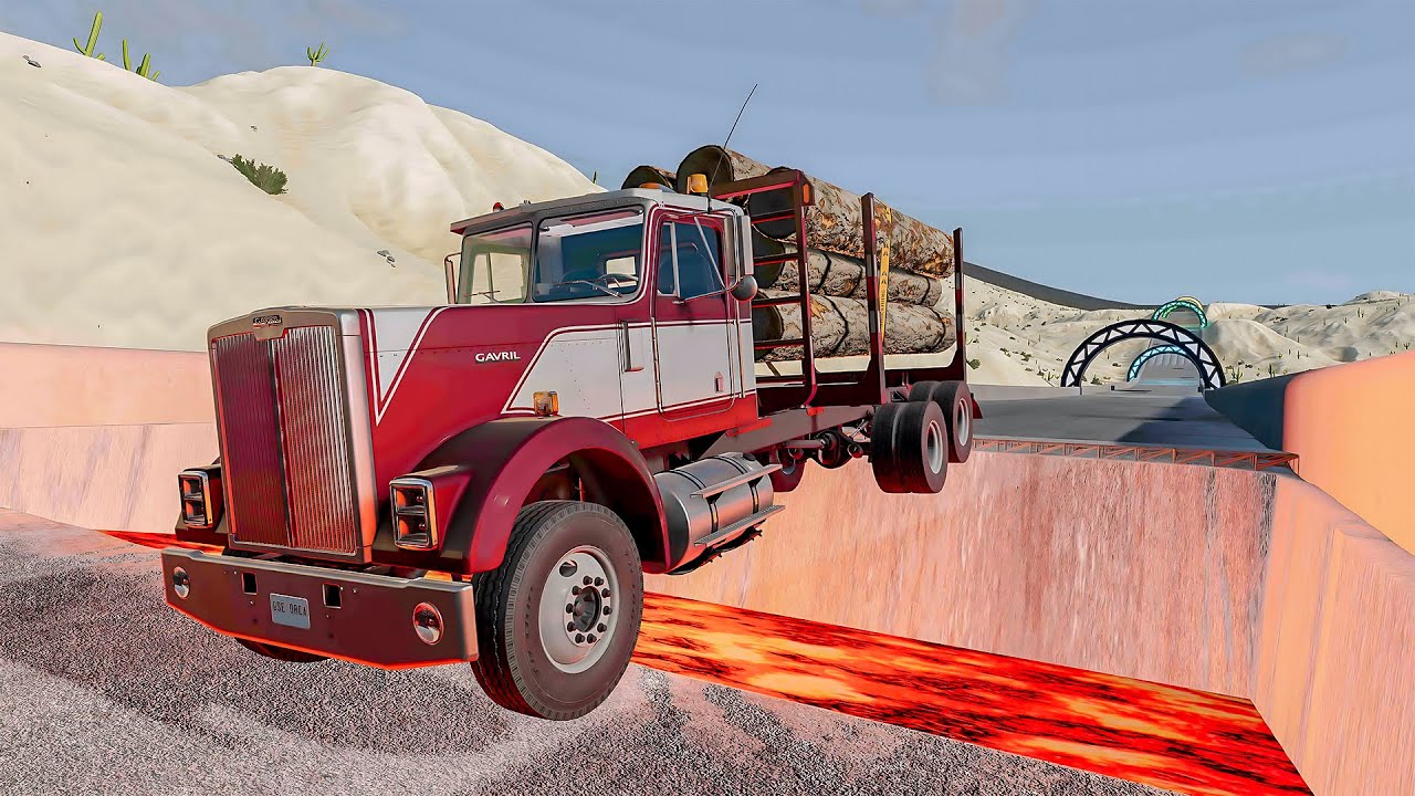 🔥 Full Loaded Truck Jumps THE LAVA GAP! | Insane Log Truck Stunt - BeamNG Drive