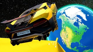 Cars vs Space Ramps Jumping into Planets #001 - BeamNG.drive | Burnout Blast