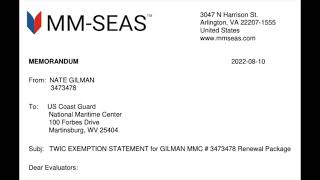 Make a USCG License Renewal TWIC Exemption Memo in 30 seconds
