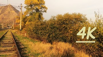 4K Walking On The Railway in Nature - Autumn Colors - Sound of The water, Birds - Walking Sounds
