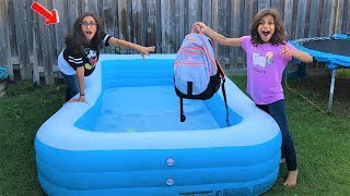 Kids SCHOOL BACKPACK IN THE SWIMMING POOL PRANK!! funny video Kids SCHOOL BACKPACK IN THE SWIMMING POOL PRANK!! funny video