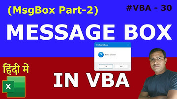 MsgBox in Excel VBA (Part – 2) | In Hindi | #VBA – 30