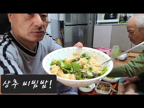 산골 도깨비 출근밥 재배한 상추하고머위볶음 시골막장 슥슥비벼 맛끝판!