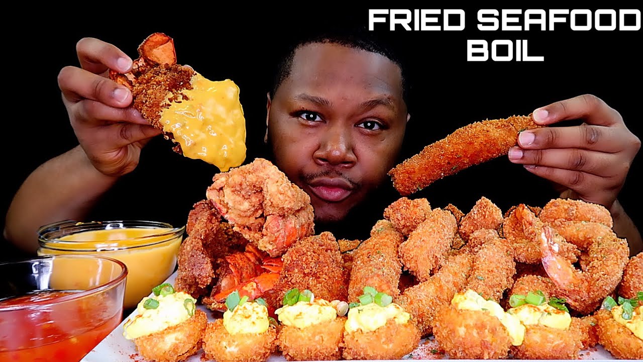 Жареные морепродукты (королевский краб, лобстер, фаршированные яйца, креветки) | MUKBANG