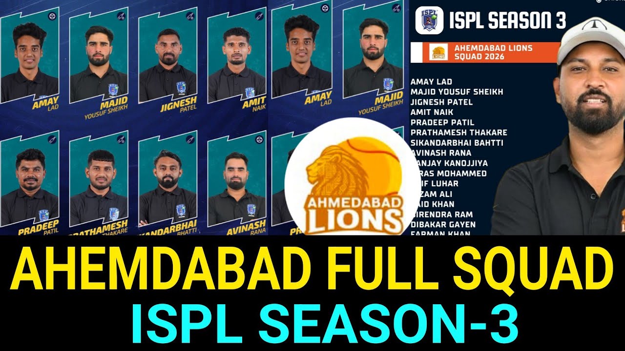 AHEMDABAD LIONS FULL SQUAD || ISPL SEASON-3 || Sanjay Kanaujiya | Prathamesh Thakre | Pradeep Patil 