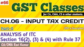 66 | CH.06, PART-5 | INPUT TAX CREDIT | ANALYSIS OF SECTION 16(2)(b)(c)(d), 16(3) & (4) with Rule 37