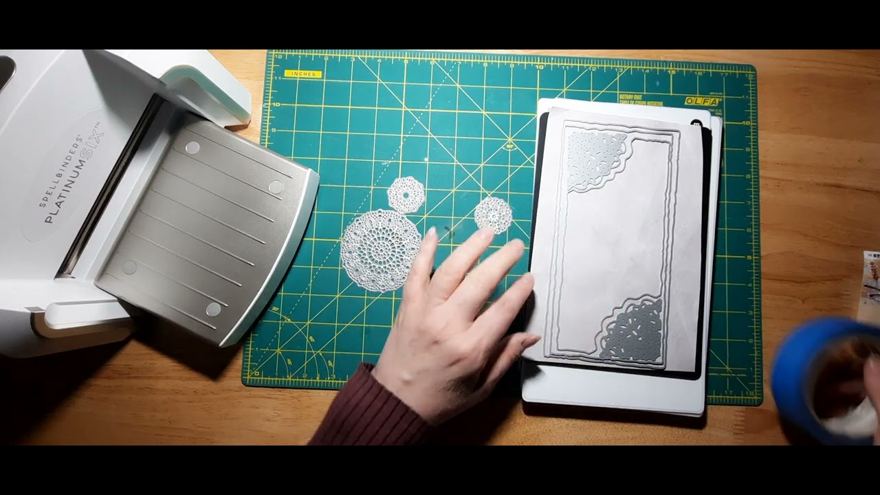 Using the Spellbinders Platinum 6, Scrapbook.com Magic Mat with a Doily Slimline Card die set