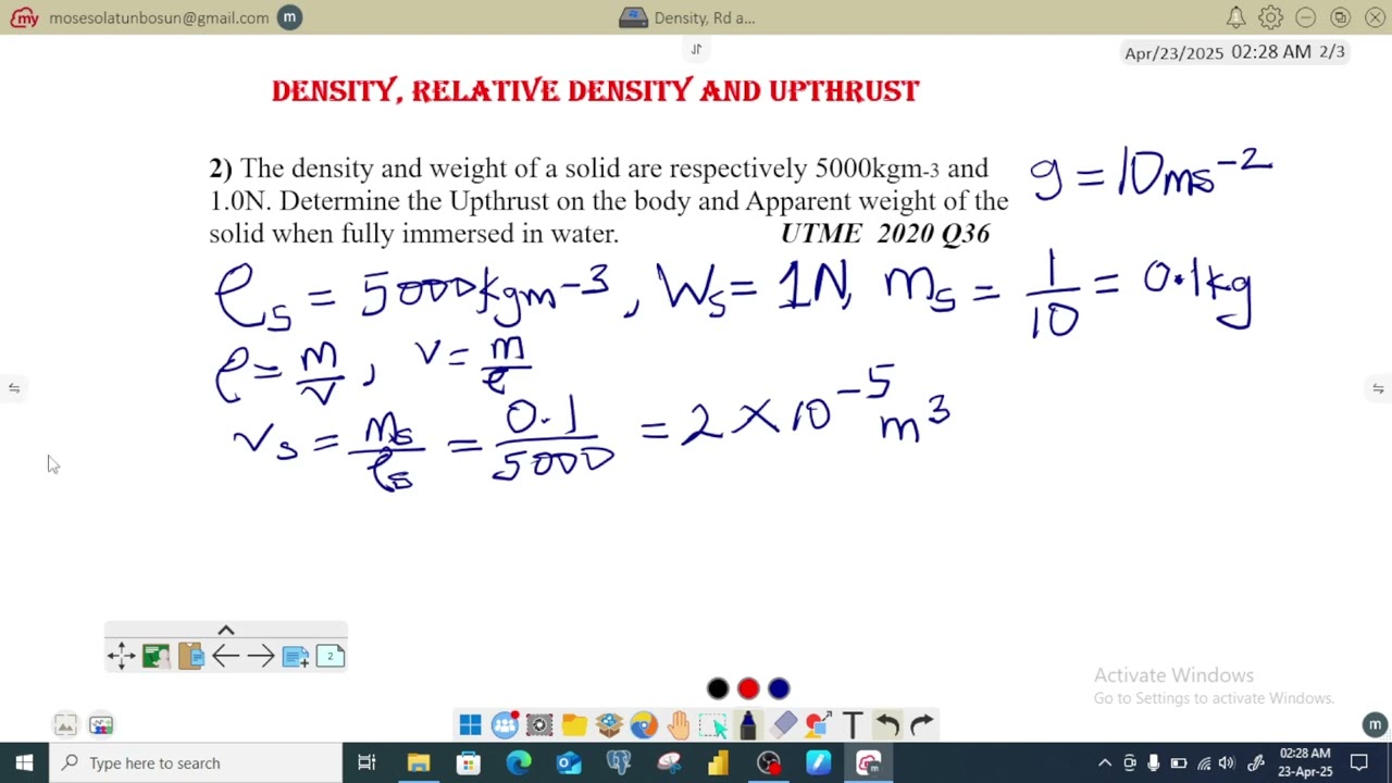Density, Relative Density and Upthrust