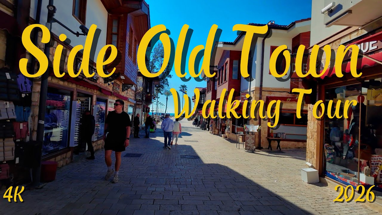 [4K] Sunny Spring Walk in Side Old Town, Antalya, Turkey