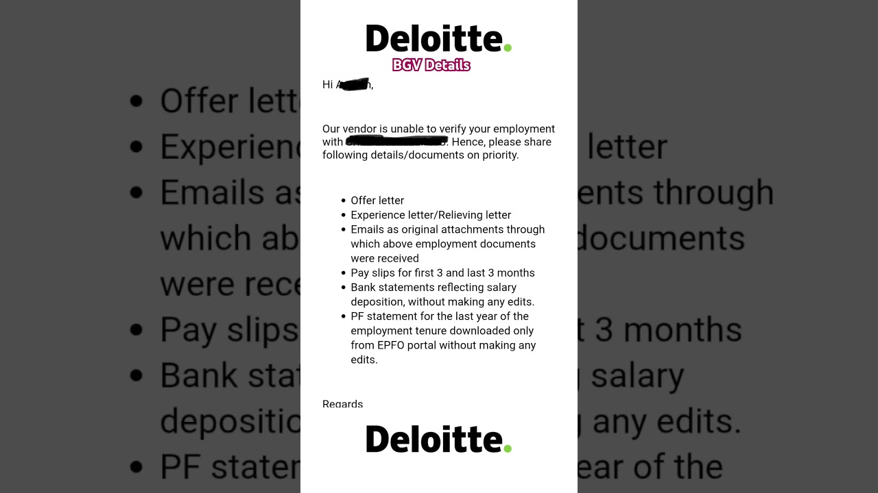Deloitte Extra BGV Details Through Mail 