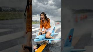Girl Panics On A Airbus A300 In The Rain