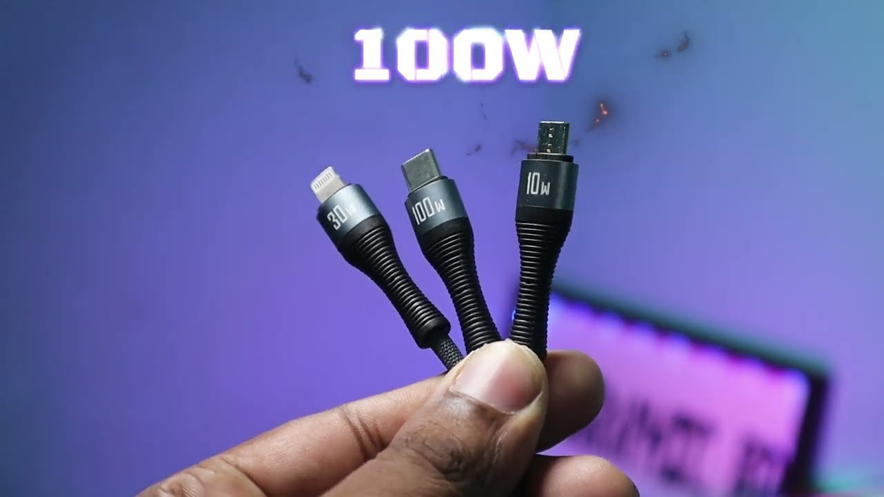 Ldnio Lc97uc 3-in-1 Fast Charging Cable With a Black Woven Exterior.