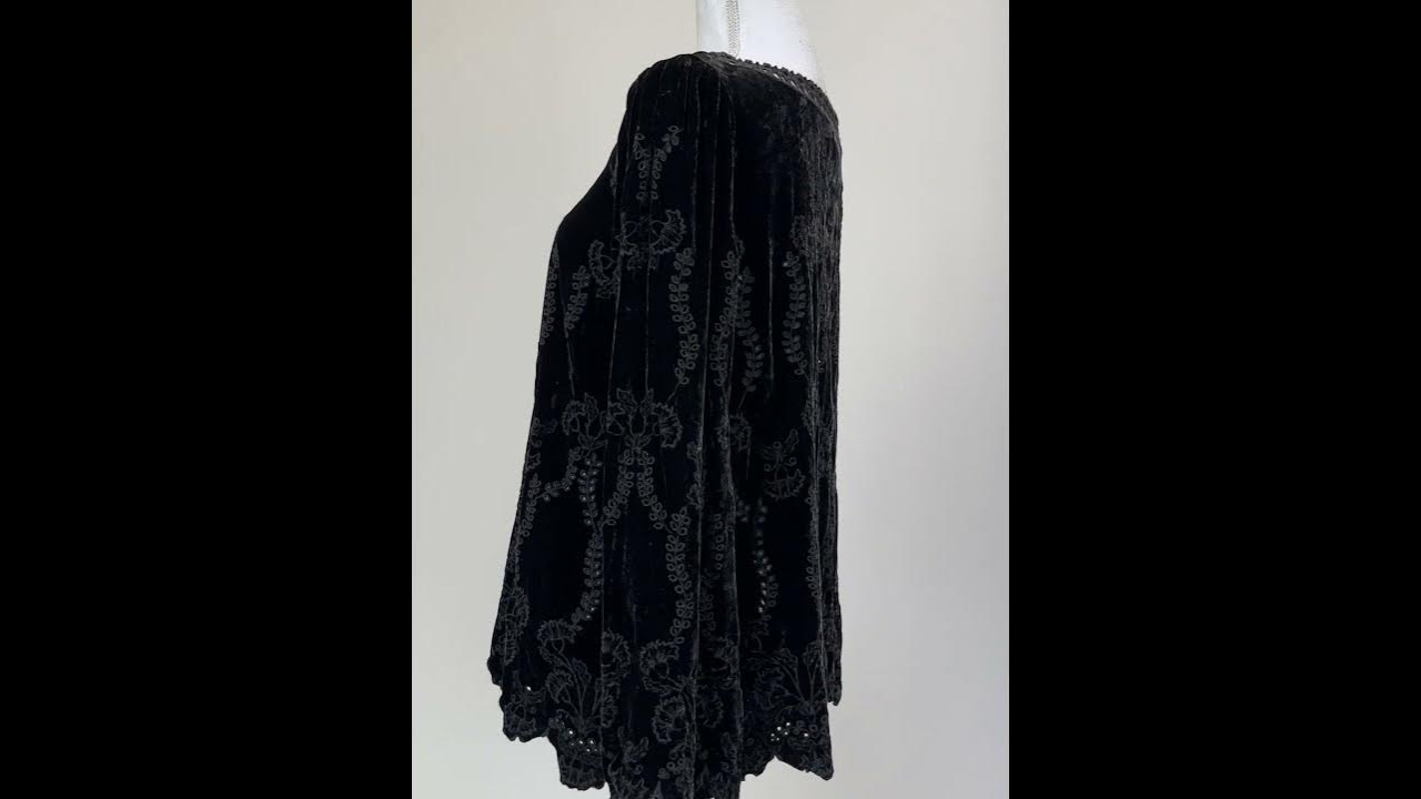 Johnny Was, Black Velvet Embroidery Wide LSlv Top, Size L, $159 - YouTube