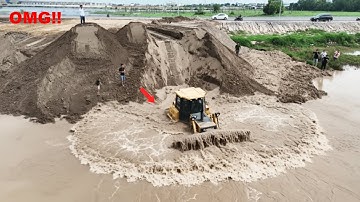 WOW!! Deep Pond Filling Drama 😱 Bulldozer EPIC FAIL & Dump Truck Unstoppable Work