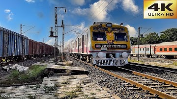 [4K] Beautiful EMU local train entered the station smoothly & made an exiting exit between two train