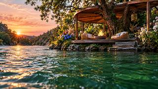 Download lagu Sunset Pavilion by the Emerald River 🌿 Gentle Flowing Water & Nature Sounds for Deep Sleep ✔️