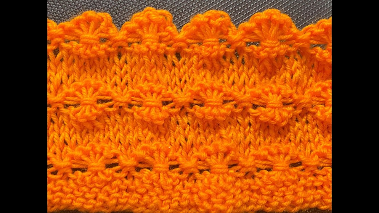 Tutorial come fare il Punto fiore ai ferri.  How to make Flower Stitch Pattern. Цветочный узор.