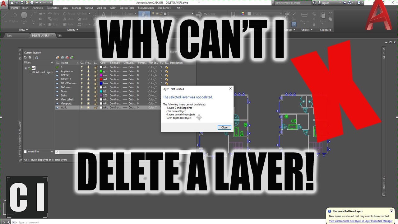 Autocad How To Delete Layers With Objects And Other Layers That Won'T Delete! - 2 Minute Tuesday