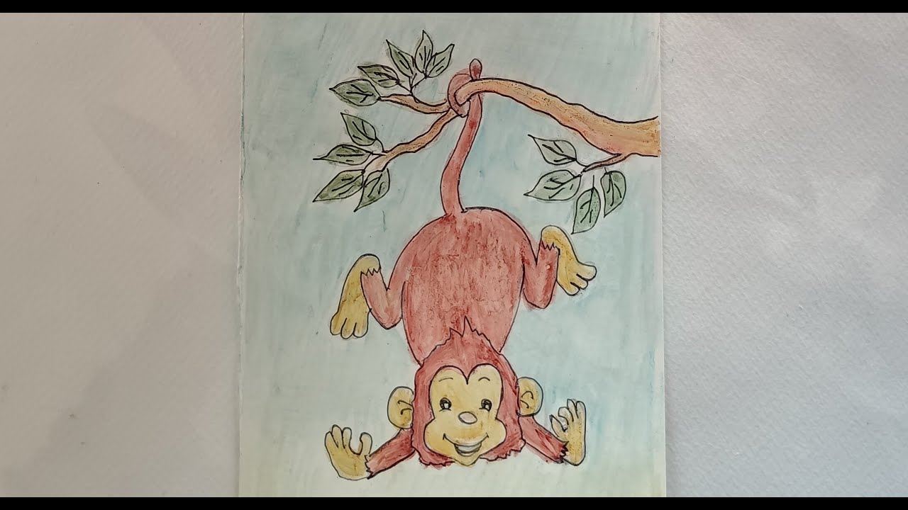 Easy Monkey Drawing - How to draw Easy and Simple Monkey and Color it with Watercolor Pencils