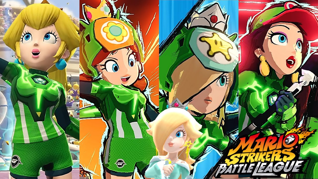 Mario Strikers Battle League Peach Daisy Rosalina and Pauline vs Team Bowser at Planetoid