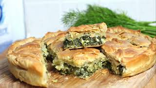 Greek Spinach pie with  homemade fillo dough.  The best traditional spinach pie.