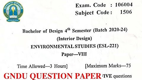 Gndu Bsc Biotechnology 4th Semester ( Interior Design ) Environmental Studies Question Paper