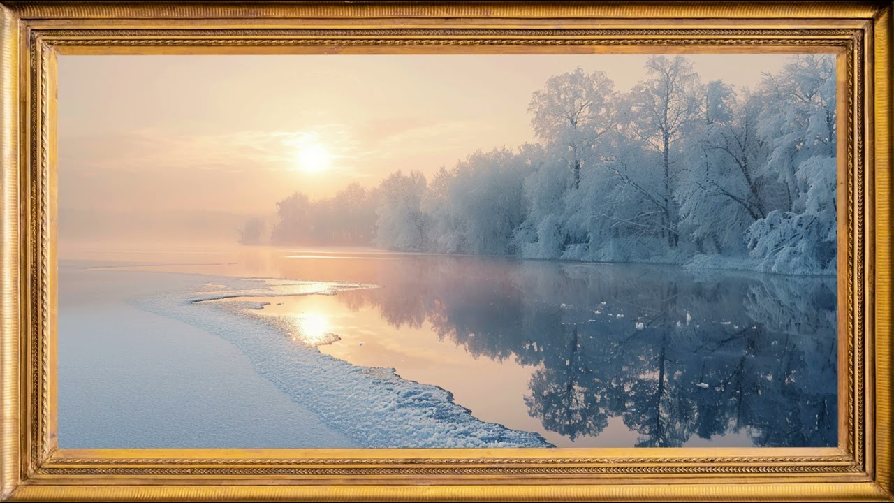 4K Winter Sunrise Lake ❄️ 2 Hours Relaxing TV Art for Sleep & Meditation