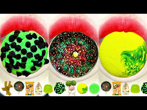 ASMR EMOJI FOOD EATING SOUND MUKBANG mint chocolate cookie🍀 cotton candy🍭 potato chips🥔🍿 mushroom🍄