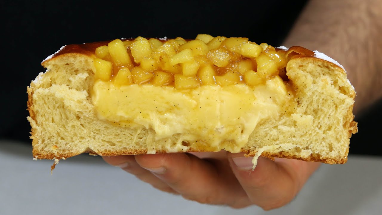 Brioche con crema pastelera y Manzana caramelizada /Brioche with pastry cream and caramelized apple