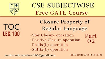 Lec 100 Closure Property of Regular Language part 02 || Star ,Positive Closure, Prefix(L),Suffix(L)
