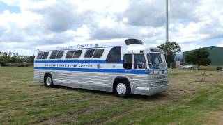 A 1968 CMC PD4107 Coach (Super Clipper) entering the display area at Yarra Glen Racecourse.