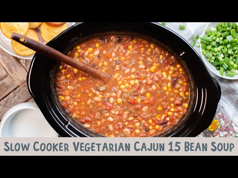 Slow Cooker Vegetarian Cajun 15 Bean Soup {Made with Hurst's HamBeens Cajun 15 Bean Mix}