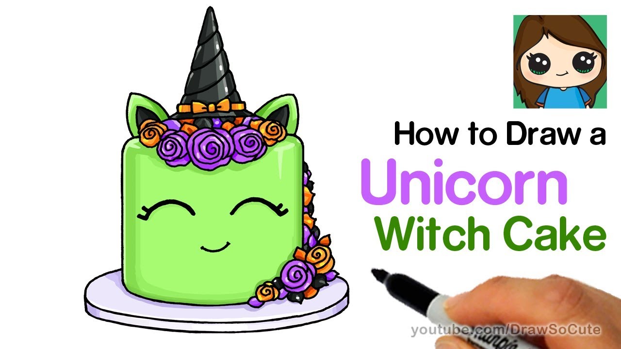 How to Draw a Unicorn Witch Cake Easy - YouTube