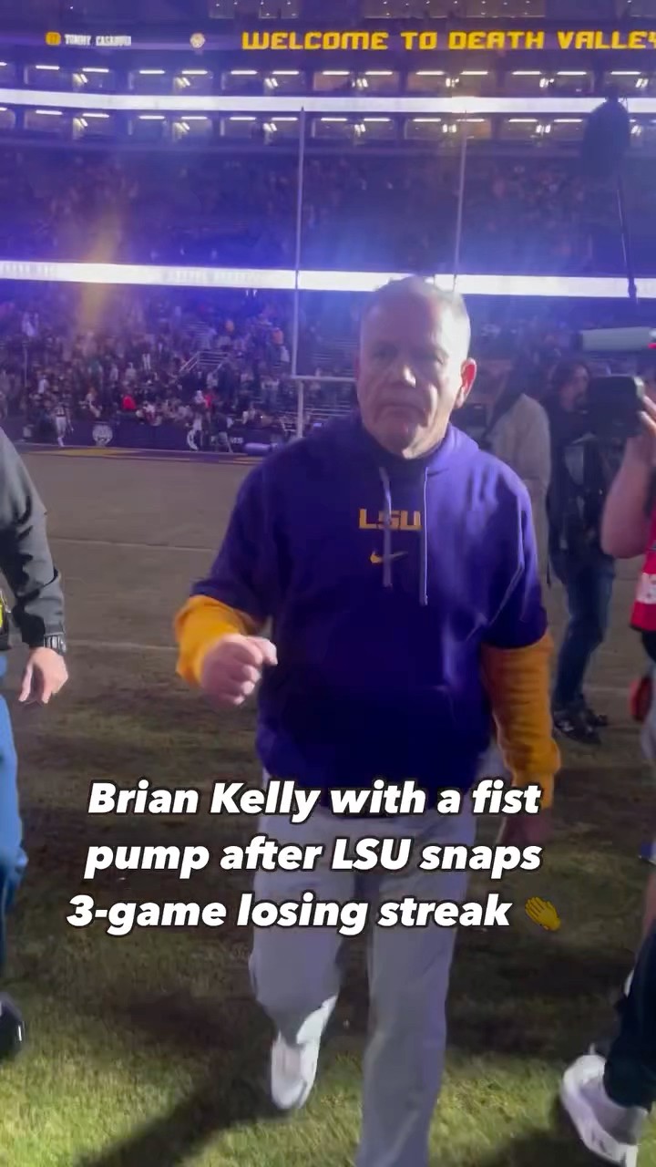Brian Kelly fistpump after LSU Football snaps losing streak ?