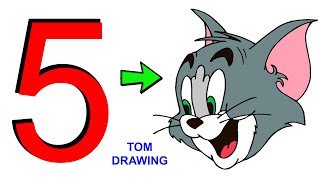 How to draw Tom from Tom and Jerry from number 5 - tom and jerry drawing easy | shape toon art