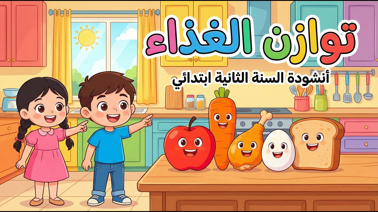 أنشودة 🎵 ~ توازن الغذاء ~ السنة الثانية إبتدائي [مع الكلمات] (لحن رائع وسهل للحفظ)