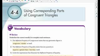 Geometry 4.4 Using Corresponding Parts of Congruent Triangles