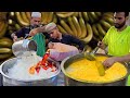 Mango  banana  milk shake  amazing roadside mango syrup  banana pulp juice making  street food