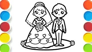 How to draw Bride & Groom Her Weddding Drawing &Coloring for Kids & Toddlers | Bride & Groom #bride