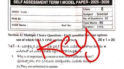 💯8th class sa-1 social studies real question paper answers key self assessment term 1 question paper