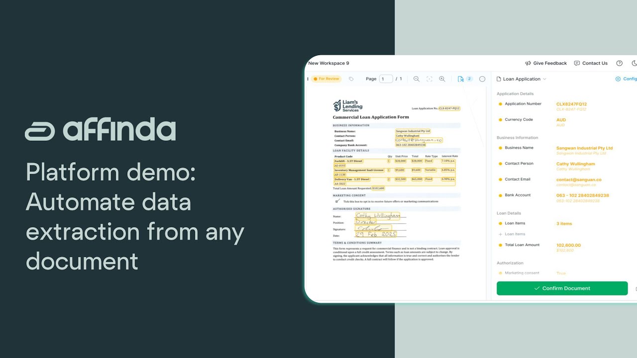 Automate data extraction from any document | Affinda Platform Demo